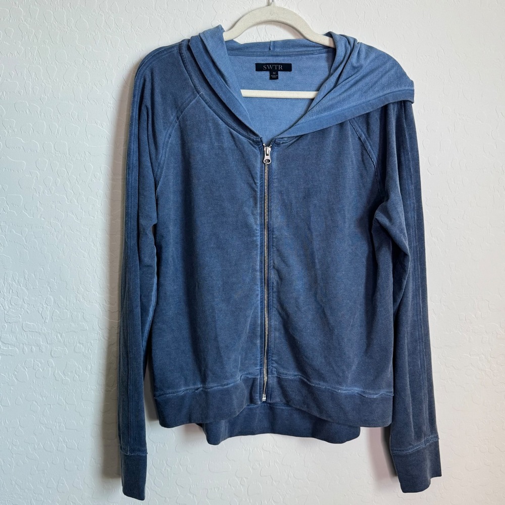 SWTR Blue Faded Full‎ Zip Hoodie Cotton Modal Loungewear Casual Mens Size Medium